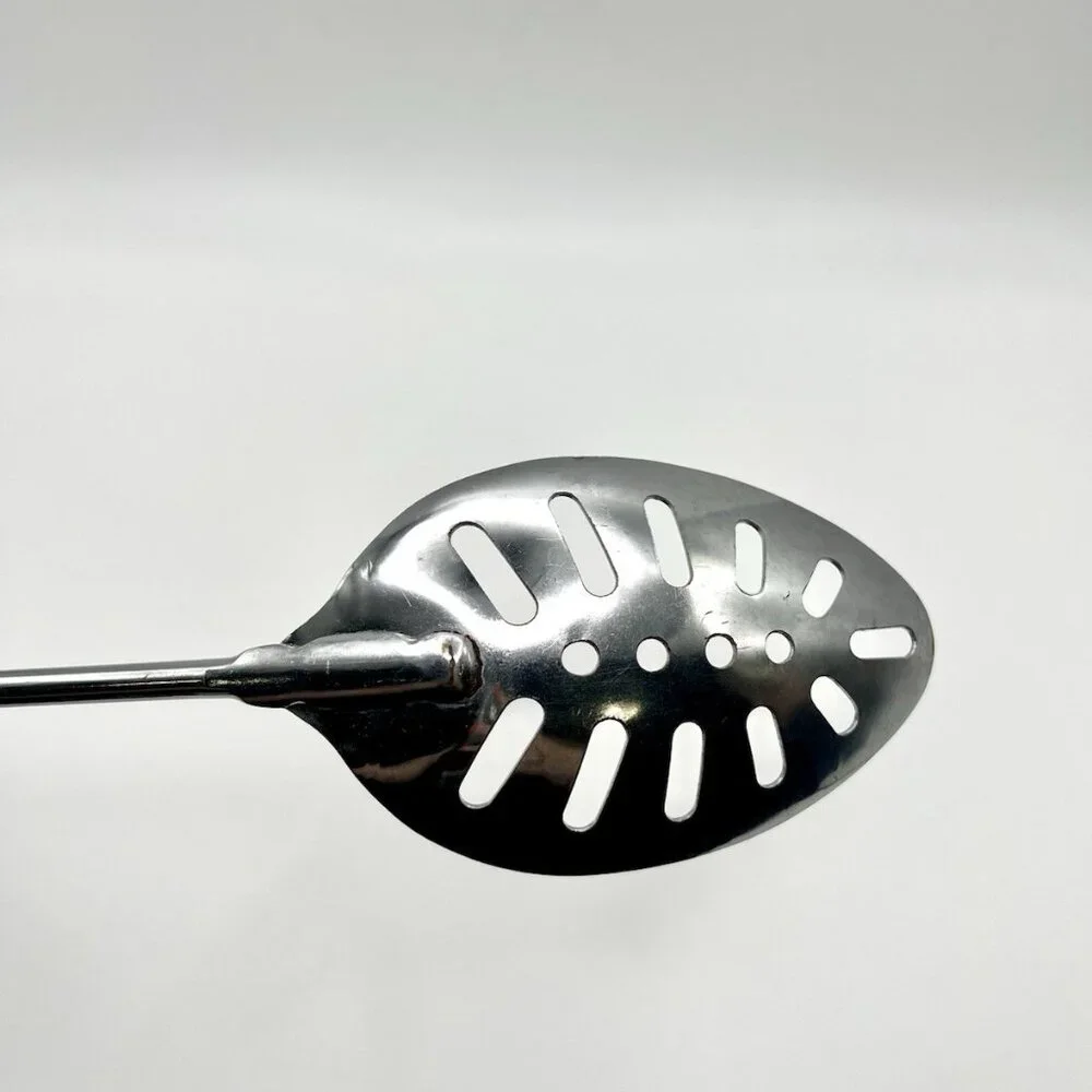 Vintage Foley Stainless Steel Slotted Serving Spoon Black Handle Mid Century